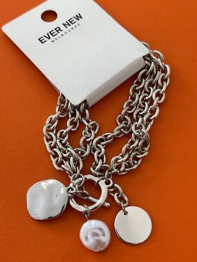 Ever New Silver Multi-Chain Bracelet with White Accent Discs NEW GWP